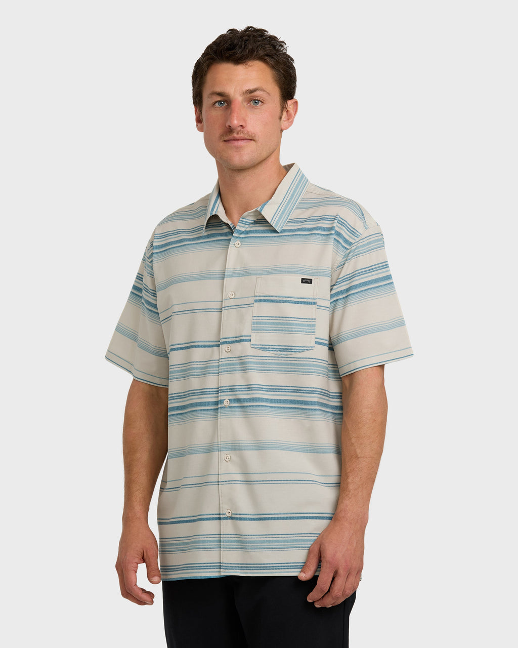 All Day Stripe Short Sleeve Shirt - Dusty Blue
