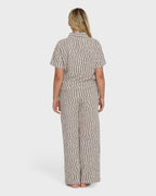 Vivid Wave Elastic Waist Pants - Teak