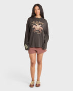 Familiar Roads Long Sleeve Knit Graphic T-Shirt - Off Black