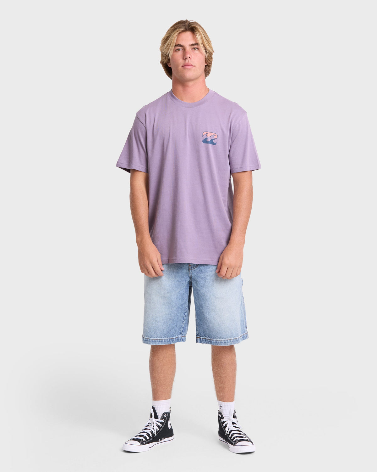 Crayon Wave Premium Short Sleeve Knit T-Shirt - Purple Ash
